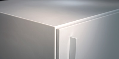 Shield Casework's 100 percent acrylic solid surface cabinet construction sample