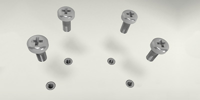 Rendering of Shield Casework's patented embedded stainless steel insert connection technology for acrylic solid surface