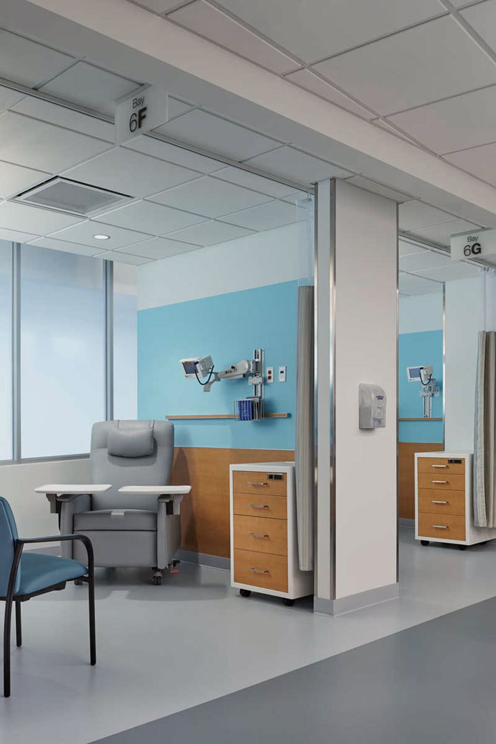 Shield Casework hybrid acrylic solid surface mobile carts for Healthcare in Infusion therapy space